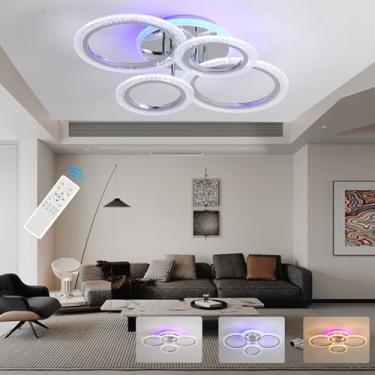 Imagem de ZAITINZ Luminária De Teto Moderna, Luminárias Embutidas 50 W, Regulável Para Sala, 4 Anéis Sala Estar, Quarto, Cozinha, Lavanderia, 3000-6000 K, Cromada