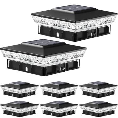 Imagem de btfarm Pacote com 8 lâmpadas de poste solares ao ar livre, 2 modos de cores, 16 luzes de poste de cerca de LED, serve para 10 x 10 cm de madeira/vinil, iluminação externa brilhante à prova d'água para