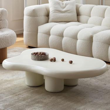 Imagem de Mesa De Centro Irregular, Mesa De Centro De Nuvem Branca Creme, Mesa De Chá Redonda De Design Simples, Mesa De Canto Pequena, Mesa De Coquetel De Madeira Para Sala De Estar, 120 * 76 * 40cm