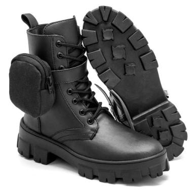 Imagem de Bota Coturno Feminino com Bolsinha Ajustável Blogueira Bag Preto - RM,