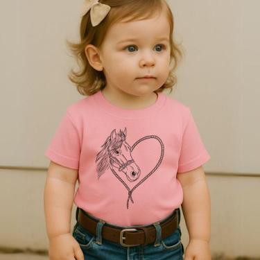 Imagem de Camiseta Blusa Infantil Modinha Estampa Cavalo Coração Lindo Fofo Amor