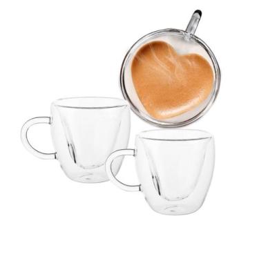 Imagem de Jogo 2 Xícaras para Café Parede Dupla Coração Cor Transparente Lyor 80