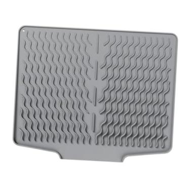 Imagem de Bothyi Tapete de silicone para escorredor de louças, antiderrapante, fácil de limpar, evita acúmulo de água, tapete para escorredor de louças para de, Cinza