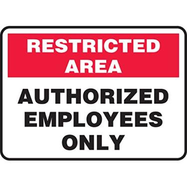 Imagem de Accuform Placa MADC520VA Legend "Restrita Área Autorizada Apenas Funcionários Autorizados", 25,4 cm de altura, 35,5 cm de largura, 25,4 cm de comprimento, 0,10 cm de espessura, alumínio, vermelho/preto no branco