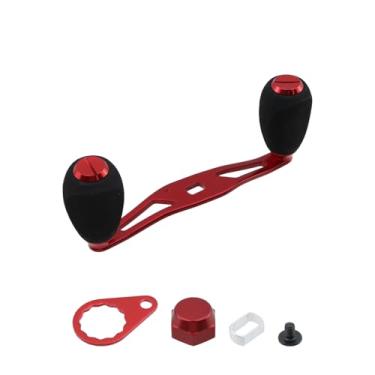 Imagem de Mewutal Carretel de pesca com alça vermelha para pesca baitcasting alça balancim peças de reposição, com puxador de EVA e porca (vermelho + preto)