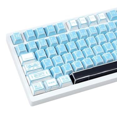 Imagem de TIMSEKER Conjunto de Teclas de 130 Teclas Japonesas PBT Manga Retrô Anime Cereja Perfil Cherry MX Azul Claro Teclado Mecânico Layout ANSI/ISO