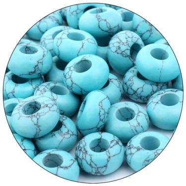 Imagem de Filluck Contas de pedra preciosa de furo grande para fabricação de joias, contas de pedra natural de macramê solto pacote com 15, turquesa azul (8 * 14 mm)