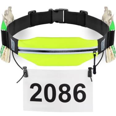 Imagem de Cinto de corrida fino com número de corrida, bolsa para corrida de triatlo, suporte para babador com 6 laços de gel energético para treino, corrida, triatlo, maratona, corrida e ciclismo, 04 Amarelo