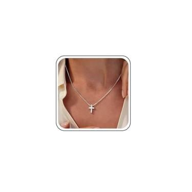 Imagem de TseanYi Colar de corrente com pingente de cruz, colar de gargantilha com cruz dourada e pingente de crucifixo minúsculo crucifixo, Zinco, Sem Pedra Preciosa