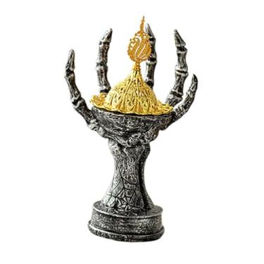 Imagem de Wswqop Queimador de incenso para festival, porta-incenso decorativo de mesa, peça central de mesa, decoração de Halloween para quarto de hotel, Preto Prateado