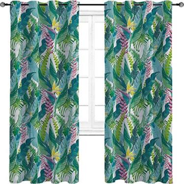 Imagem de Cortinas blackout aquarela para quarto - isolamento térmico, economia de energia e redução de ruído, tratamento de sombreamento completo cortina de isolamento de cozinha, L 250 x C 213 cm verde rosa