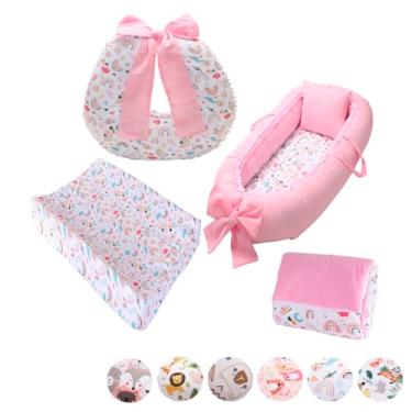 Imagem de Kit Ninho Redutor Bebê + Almofada Amamentação + Trocador Anatômico Impermeável + Trocador Portátil Menina Menino(ARCO-ÍRIS)