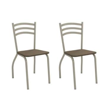 Imagem de Cadeira de Cozinha Portugal 2C007NK Aço Kit 2 Un Niquel/Suede Cappucci