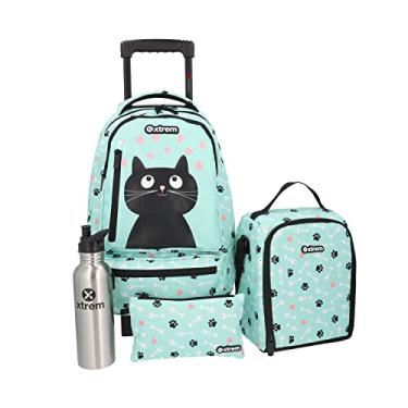 Imagem de Kit Mochila Escolar Xtrem 4Pc Run Pack 295 Menta Com Gato