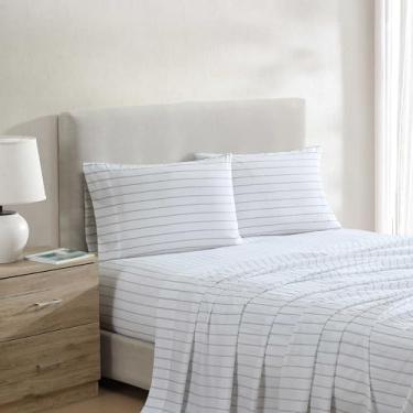 Imagem de Nautica - Lençóis de solteiro, conjunto de cama de percal de algodão leve com fronha combinando, nítido e legal, Dorm Essentials, certificado Oeko-Tex (Skippers Island Green)