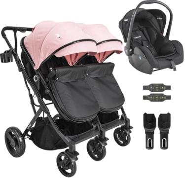 Imagem de Carrinho Kiddo para Gemeos com Bebe Conforto Vox II Rosa