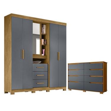 Imagem de Guarda Roupa Solteiro Eldorado E Cômoda Georgia Freijó Cinza - Moval