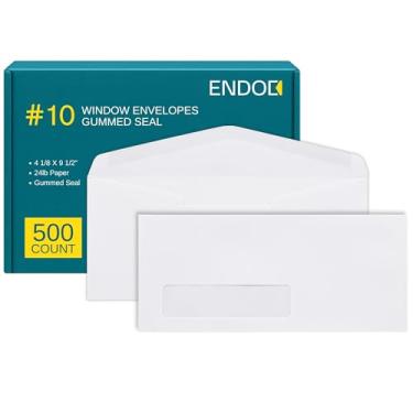 Imagem de Pacote com 500 envelopes nº 10 tamanho carta, envelopes de janela única esquerda para faturas Quickbooks e declarações comerciais, selo gomado, costura lateral, papel resistente de 11 kg, 10,9 x 23