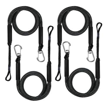 Imagem de Abeauty Corda de ancoragem elástica elástica com clipe de aço inoxidável, pacote com 4, preto