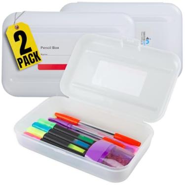 Imagem de 1InTheOffice Estojo transparente, caixa de lápis de plástico 20 x 12 cm, organizador de lápis transparente (pacote com 2)