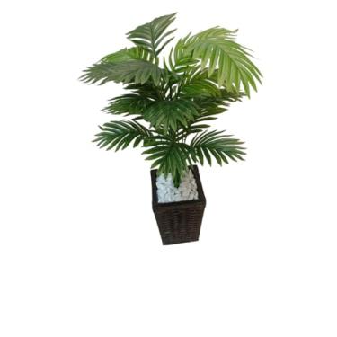 Imagem de Planta Artificial Palmeira 18 ou 24 Folhas + Vaso Decorativo em Fita Sintética(Marrom Trançado 18 Fls.)