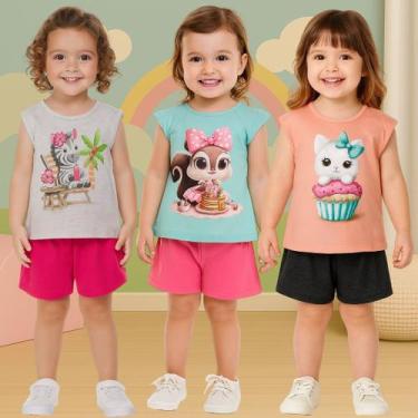 Imagem de Kit 3 Conjuntos Infantil Menina Blusa Regata e Short Kyly, 1, Kit 8