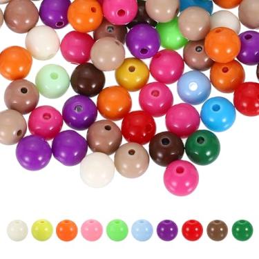 Imagem de HARFINGTON 200 peças aleatórias de contas redondas de acrílico de cor escura 10 mm de diâmetro 1,9 mm de furo de resina plástica bolas lisas contas soltas para fazer joias, pulseiras, colar, brincos