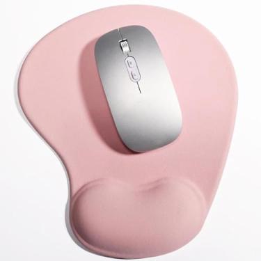 Imagem de JYWYBF Mouse pad ergonômico com descanso de pulso, suporte de pulso de gel, tapete de mouse para laptop para alívio da dor, mouse pad antiderrapante para escritório e casa (rosa claro)