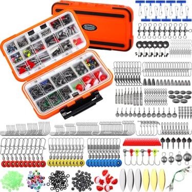 Imagem de RoundFunny Kit de acessórios de pesca com 602 peças, caixa de equipamentos de pesca com conjunto incluído, ganchos, pesos, chumbadas, giros, contas, equipamentos e equipamentos, presente de peixe para