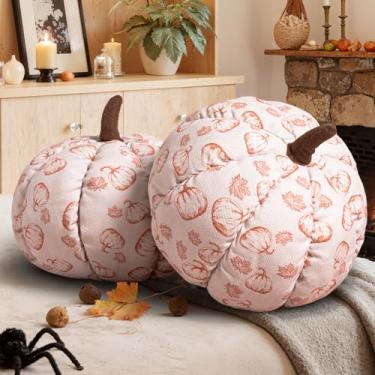 Imagem de Lanpn Conjunto de 2 almofadas de abóbora de outono, decoração de Halloween, almofada macia e fofa em forma de 3D para sofá, sofá, quarto, outono, Ação de Graças, decoração de Halloween (impressão B