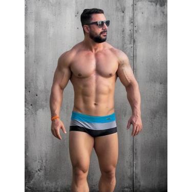 Imagem de Sunga Masculina Listrada Cores Lisas Hoggi Wear, Aqua marine branco pr