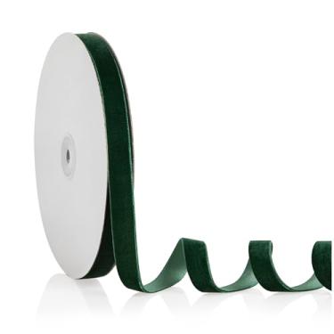 Imagem de Fita de veludo verde floresta 1,5 cm x 20 metros, fita de Natal perfeita para decoração de guirlanda de árvore de Natal, enfeites de artesanato artesanal, embrulho de presente e fabricação de laços