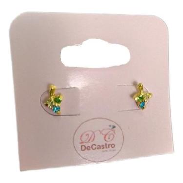 Imagem de Brinco Dourado Infantil Folheado Ouro Uva Colorido Pequeno