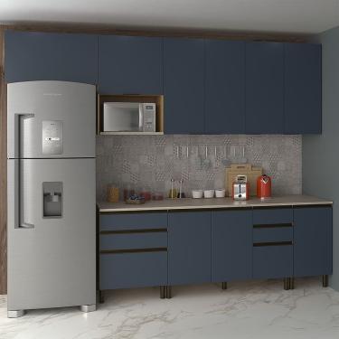 Imagem de Cozinha Completa Bartira Cristal Tempero Com 8 Portas Lâmina De Mel-azul Royal