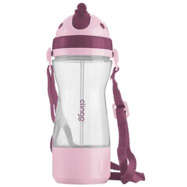 Imagem de Garrafa Garrafinha Infantil Bebê Canudo Com Porta Biscoito Snack Rosa 