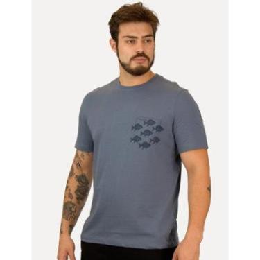 Imagem de Camiseta Individual Masculina Comfort Bolso Peixes Azul Médio-Masculino