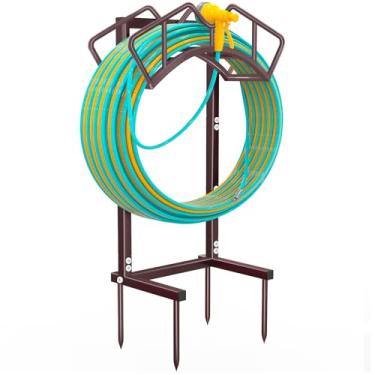 Imagem de Qatsrin Suporte de mangueira de jardim super estável, suportes de mangueira de água destacáveis para armazenamento de mangueira, mangueira de 40 metros, suporte de mangueira de água para exterior
