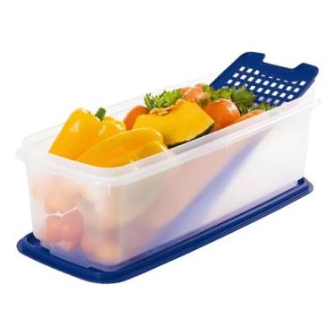 Imagem de Super Caixa Tupperware 4,3 Litros Com Grade Interna, Azul/ Natural
