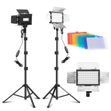 Imagem de Jiang&Rong Kit De Iluminação Vídeo Led Com 2 Unidades - Luz Estúdio Usb Ajustável 5600K Porta Celeiro, 9 Cores, Para Fotografia, Streaming, Youtube, Tiktok, Filme, Gravação, Câmera Fotográfica