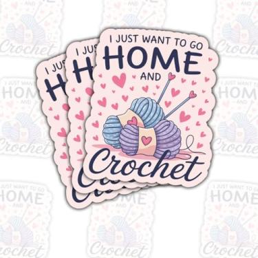 Imagem de 3 peças I Just Want to Go Home and Crochet Sticker Funny Yarn Lover Gift for Crocheters Crafters I Just Want to Go Home and Crochet Stickers Hooker Car Decal for Laptop Water Bottle Phone Case Truck
