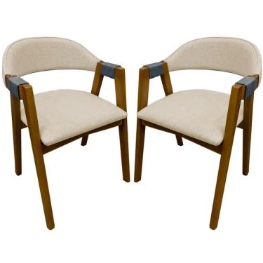 Imagem de Kit 2 Cadeiras Ravena Madeira Tecido Linho Minas Plac Cor Cinamomo com Tecido Bege