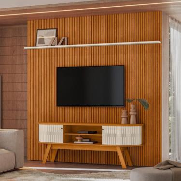 Imagem de Conjunto New Laguna Painel Com Prateleira Aparador Rack Cinamomo/off-white