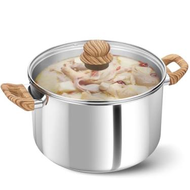 Imagem de KOCH SYSTEME CS Panela De Aço Inoxidável - Caldo 8 Litros Com Tampa Visível, Panelas Sopa Alça Dupla Baquelite Resistente Ao Calor, Laváveis Na Máquina Lavar Louça, Compatíveis Indução, Qt