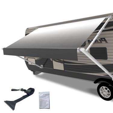 Imagem de CYLAND Substituição De Tecido Para Toldo Rv, Motorizada Trailer Campista, Cobertura Vinil Resistente À Prova Intempéries 18,5 Oz Áreas Externas, 12 Pés (Tecido 11 E 2 Polegadas), Cinza Desbotado