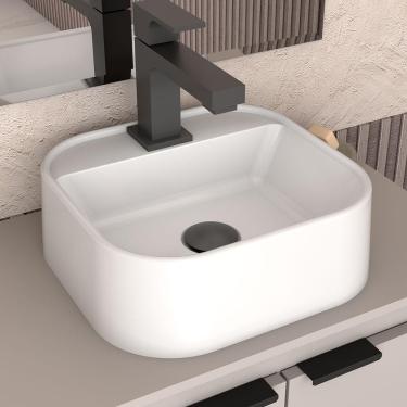 Imagem de Cuba Pia Mármore Sintético Para Banheiro Lavabo Sobrepor Retangular Duna