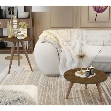 Imagem de Conjunto 2 Mesas Retrô Natália - Pés Palito Lateral Apoio Mdf Mdp Madeirado - J3 Móveis