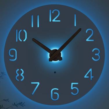 Imagem de JoFomp Relógios de parede de madeira LED operados por bateria, relógio de parede silencioso de 25 cm que brilha no escuro, controle de som, luz noturna, relógios de parede para decoração de sala de