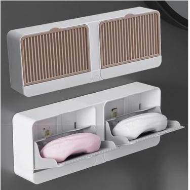 Imagem de Saboneteira Dupla Suporte Parede Porta Sabonete Fixação com Adesivo