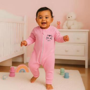 Imagem de Kit 2 Macacão Ziper Bebê Liso e Estampado Frio Menino Menina 100% Algo