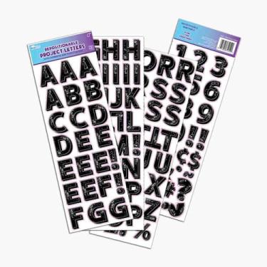 Imagem de Royal Brites Caracteres pretos 3D alfanuméricos autoadesivos, 5 cm – letras e números em negrito e reposicionáveis para pôsteres e artesanato (115 unidades) por Royal Brites